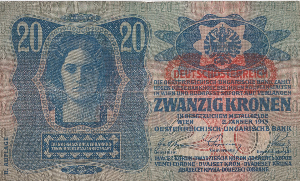 1913 20 KRONEN BANKNOTE AUSTRIA REF 523 - World Banknotes - Cambridgeshire Coins