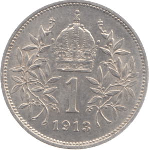 1913 AUSTRIA HUNGARY ONE KORONA - SILVER WORLD COINS - Cambridgeshire Coins