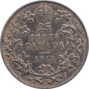 1913 CANADA SILVER 25 CENTS - SILVER WORLD COINS - Cambridgeshire Coins