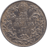 1913 CANADA SILVER 25 CENTS - SILVER WORLD COINS - Cambridgeshire Coins