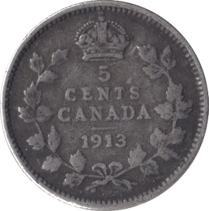 1913 CANADA SILVER 5 CENTS - SILVER WORLD COINS - Cambridgeshire Coins