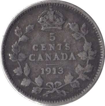 1913 CANADA SILVER 5 CENTS - SILVER WORLD COINS - Cambridgeshire Coins