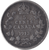 1913 CANADA SILVER 5 CENTS - SILVER WORLD COINS - Cambridgeshire Coins