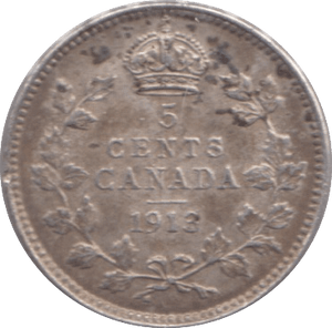 1913 CANADA SILVER 5 CENTS - WORLD SILVER COINS - Cambridgeshire Coins