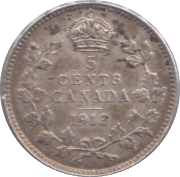 1913 CANADA SILVER 5 CENTS - WORLD SILVER COINS - Cambridgeshire Coins