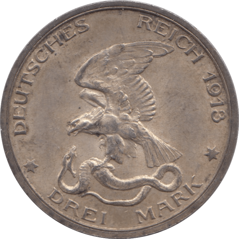 1913 GERMANY SILVER 3 MARK COMMEMORATIVE - SILVER WORLD COINS - Cambridgeshire Coins