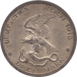 1913 GERMANY SILVER 3 MARK COMMEMORATIVE - SILVER WORLD COINS - Cambridgeshire Coins