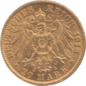 1913 GOLD GERMANY 20 MARKS - Gold World Coins - Cambridgeshire Coins