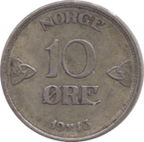 1913 NORWAY SILVER 10 ORE - SILVER WORLD COINS - Cambridgeshire Coins