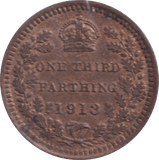 1913 ONE THIRD FARTHING ( GVF ) - One Third Farthing - Cambridgeshire Coins