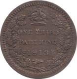 1913 ONE THIRD FARTHING ( VF ) 8 - One Third Farthing - Cambridgeshire Coins