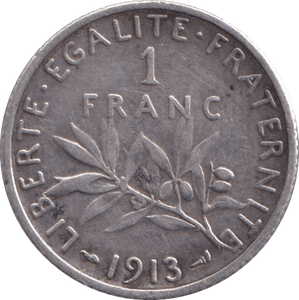 1913 SILVER 1 FRANC FRANCE - SILVER WORLD COINS - Cambridgeshire Coins