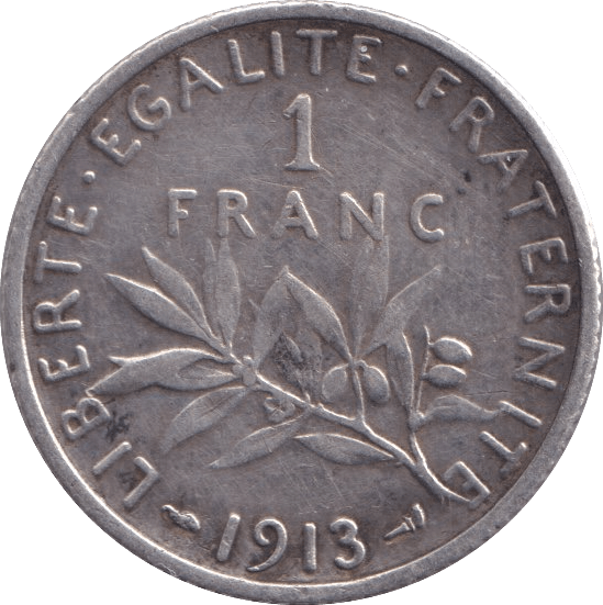 1913 SILVER 1 FRANC FRANCE - SILVER WORLD COINS - Cambridgeshire Coins