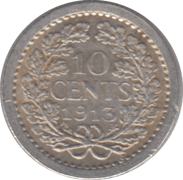 1913 SILVER 10 CENTS NETHERLANDS - SILVER WORLD COINS - Cambridgeshire Coins