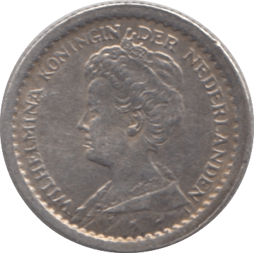 1913 SILVER 10 CENTS NETHERLANDS - SILVER WORLD COINS - Cambridgeshire Coins