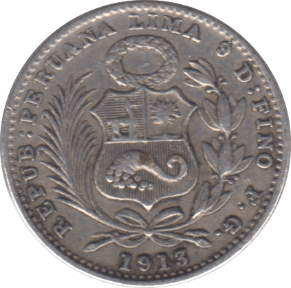 1913 SILVER 1/5 SOL PERU - SILVER WORLD COINS - Cambridgeshire Coins