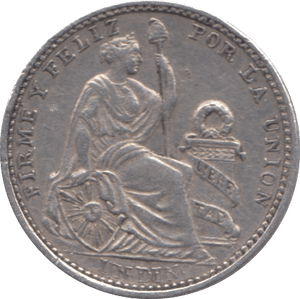 1913 SILVER 1/5 SOL PERU - SILVER WORLD COINS - Cambridgeshire Coins