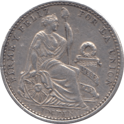 1913 SILVER 1/5 SOL PERU - SILVER WORLD COINS - Cambridgeshire Coins