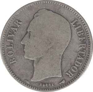 1913 SILVER 2 BOLIVARES VENEZUELA - SILVER WORLD COINS - Cambridgeshire Coins
