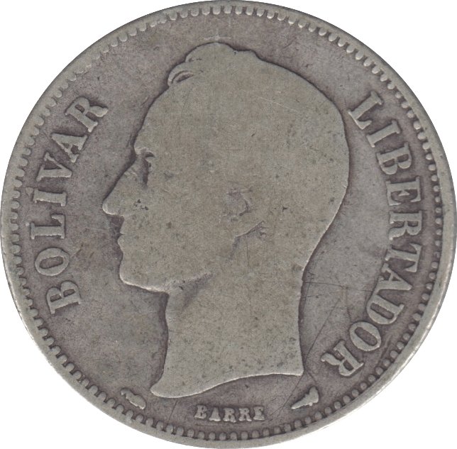 1913 SILVER 2 BOLIVARES VENEZUELA - SILVER WORLD COINS - Cambridgeshire Coins