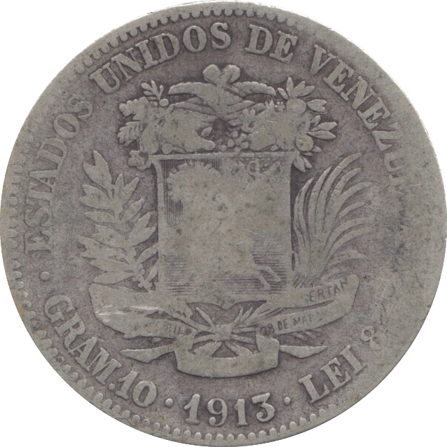 1913 SILVER 2 BOLIVARES VENEZUELA - SILVER WORLD COINS - Cambridgeshire Coins