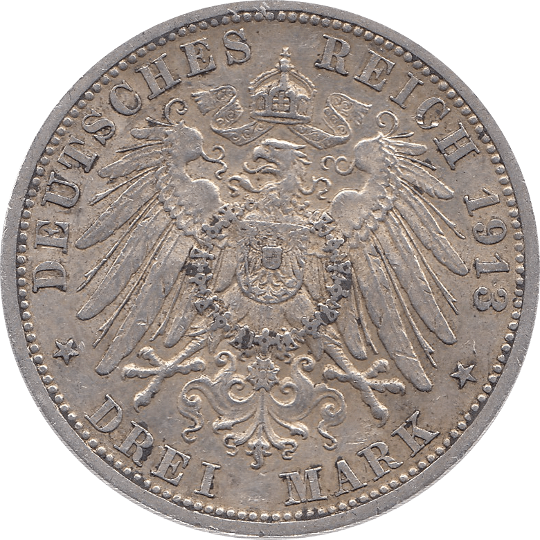 1913 SILVER 3 MARK GERMANY - SILVER WORLD COINS - Cambridgeshire Coins