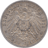 1913 SILVER 3 MARK GERMANY - SILVER WORLD COINS - Cambridgeshire Coins