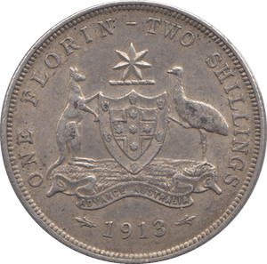 1913 SILVER FLORIN TWO SHILLING AUSTRALIA - SILVER WORLD COINS - Cambridgeshire Coins