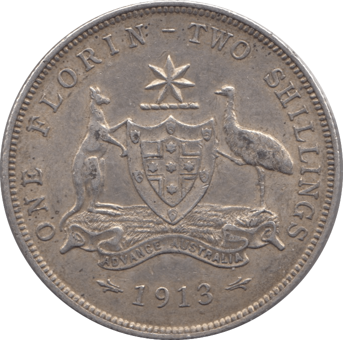 1913 SILVER FLORIN TWO SHILLING AUSTRALIA - SILVER WORLD COINS - Cambridgeshire Coins