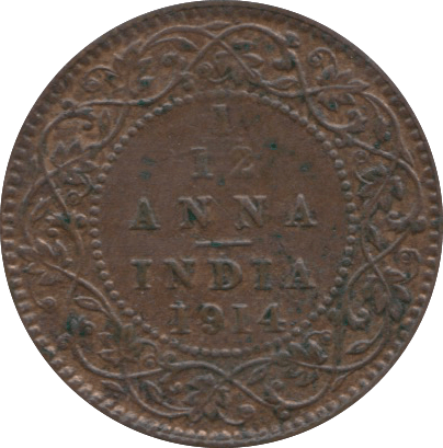 1914 1/12 ANNA INDIA - WORLD COINS - Cambridgeshire Coins