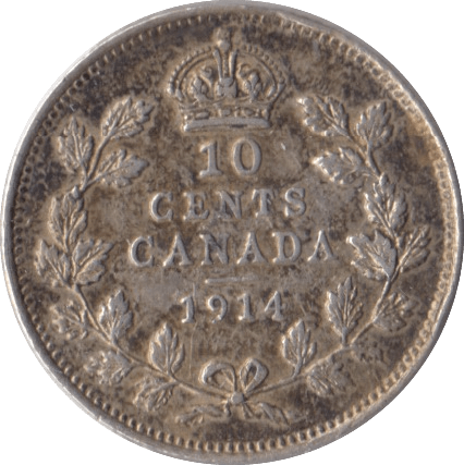 1914 CANADA SILVER 10 CENTS - SILVER WORLD COINS - Cambridgeshire Coins