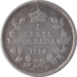 1914 CANADA SILVER 5 CENTS - SILVER WORLD COINS - Cambridgeshire Coins