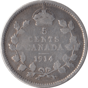 1914 CANADA SILVER 5 CENTS - SILVER WORLD COINS - Cambridgeshire Coins