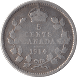 1914 CANADA SILVER 5 CENTS - SILVER WORLD COINS - Cambridgeshire Coins