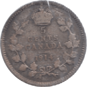 1914 CANADA SILVER 5 CENTS - WORLD SILVER COINS - Cambridgeshire Coins