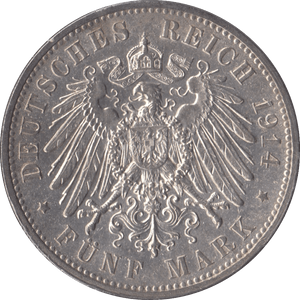 1914 GERMANY SILVER 5 MARK - SILVER WORLD COINS - Cambridgeshire Coins