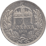 1914 HUNGARY SILVER 1 KORONA - SILVER WORLD COINS - Cambridgeshire Coins