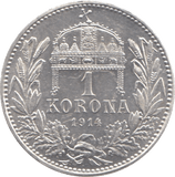 1914 HUNGARY SILVER ONE KORONA - SILVER WORLD COINS - Cambridgeshire Coins