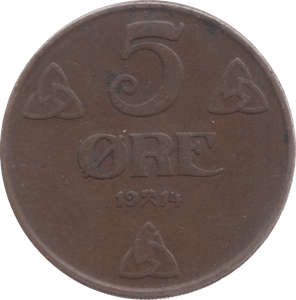 1914 NORWAY 5 ORE - WORLD COINS - Cambridgeshire Coins