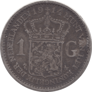 1914 SILVER 1 GUILDER NETHERLANDS - SILVER WORLD COINS - Cambridgeshire Coins