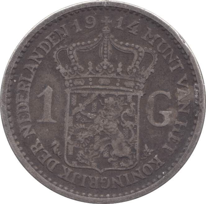 1914 SILVER 1 GUILDER NETHERLANDS - SILVER WORLD COINS - Cambridgeshire Coins
