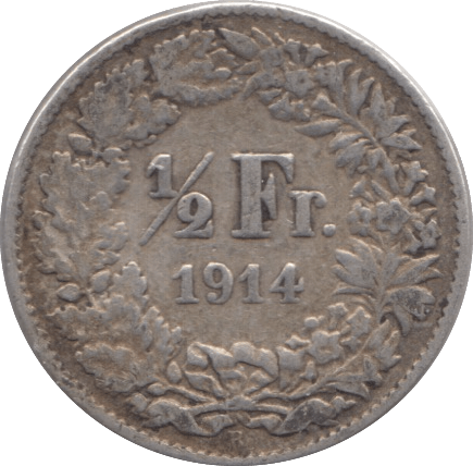 1914 SILVER 1/2 FRANC SWITZERLAND - SILVER WORLD COINS - Cambridgeshire Coins