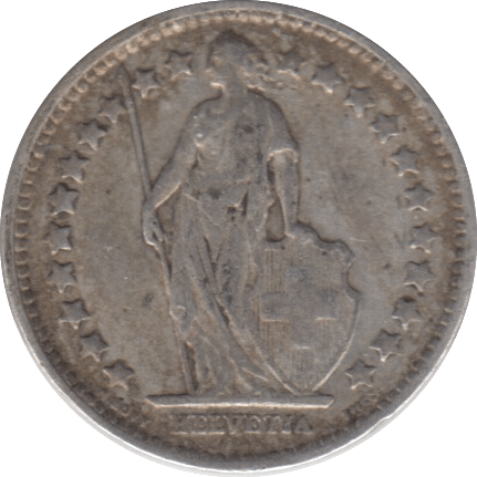1914 SILVER 1/2 FRANC SWITZERLAND - SILVER WORLD COINS - Cambridgeshire Coins