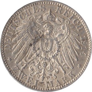 1914 SILVER 2 MARKS GERMANY - SILVER WORLD COINS - Cambridgeshire Coins