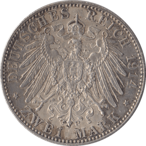 1914 SILVER 2 MARKS GERMANY - SILVER WORLD COINS - Cambridgeshire Coins