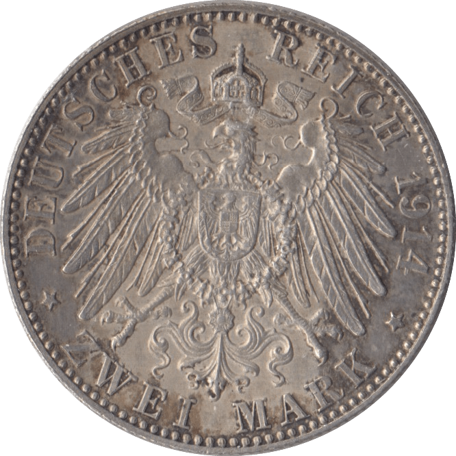 1914 SILVER 2 MARKS GERMANY - SILVER WORLD COINS - Cambridgeshire Coins