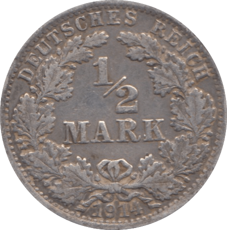 1914 SILVER HALF MARK GERMANY - SILVER WORLD COINS - Cambridgeshire Coins