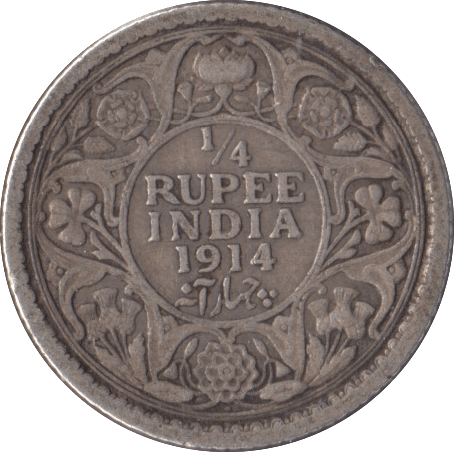 1914 SILVER INDIA 1/4 RUPEE - SILVER WORLD COINS - Cambridgeshire Coins