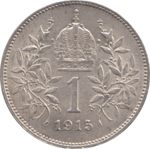 1915 1 CORONA SILVER AUSTRIA - SILVER WORLD COINS - Cambridgeshire Coins