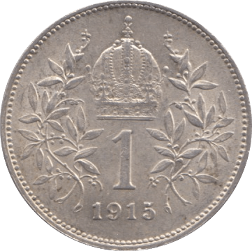 1915 1 CORONA SILVER AUSTRIA - SILVER WORLD COINS - Cambridgeshire Coins